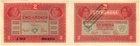 BANKNOTEN. Österreich Kaiserreich. Österreichisch-Ungarische Bank, 1878-1923. 2 Kronen 1920, 4. Oktober. Kennnummer schwarz; Aufdruck auf ungarischer ...