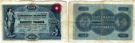 BANKNOTEN. Schweiz. Ausgaben der Schweizerischen Nationalbank ab 1907. 100 Franken 1907, 1. Februar. Signaturen: Hirter/Burckhardt/Chevallier. Richter...