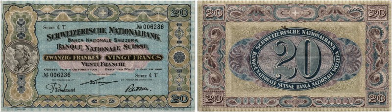 BANKNOTEN. Schweiz. Ausgaben der Schweizerischen Nationalbank ab 1907. 20 Franke...