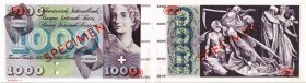 BANKNOTEN. Schweiz. Ausgaben der Schweizerischen Nationalbank ab 1907. 1000 Franken o. J. (1963). Druckprobe mit beidseitigem, diagonalem rotem Aufdru...