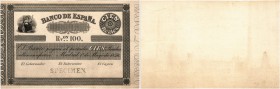 BANKNOTEN. Spanien. Königreich. 100 Reales 1856, 1. Mai. Druckprobe. Gedruckt in Schwarz auf dickem weissen Karton, mit Doppelmatrix und SPECIMEN-Stem...