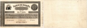 BANKNOTEN. Spanien. Königreich. 200 Reales 1856, 1. Mai. Druckprobe. Gedruckt in Schwarz auf dickem weissen Karton, mit Doppelmatrix und SPECIMEN-Stem...