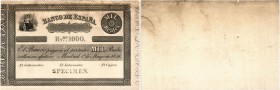 BANKNOTEN. Spanien. Königreich. 1000 Reales 1856, 1. Mai. Druckprobe. Gedruckt in Schwarz auf dickem weissen Karton, mit Doppelmatrix und SPECIMEN-Ste...