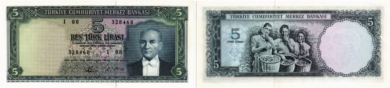 BANKNOTEN. Türkei. Republik. Türkische Zentralbank. 5 Lira L 1930 (1965, 4. Janu...