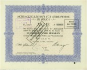 HISTORISCHE WERTPAPIERE. SCHWEIZ. Banken, Finanz und Versicherungen. Aktiengesellschaft für Seidenwerte. Aktie Fr. 100.-, 1925, Zürich. Lot ca. 45 Stü...