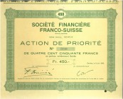 HISTORISCHE WERTPAPIERE. SCHWEIZ. Banken, Finanz und Versicherungen. Société financière Franco-Suisse. Prioritätsaktie Fr. 450.-, 1936, Genève. Lot 3 ...