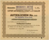 HISTORISCHE WERTPAPIERE. SCHWEIZ. Diverse. Export Aktiengesellschaft in St.Gallen. Namenaktie Fr. 500.-, 1921, St.Gallen. Lot 33 Stück. 1938 umgestemp...
