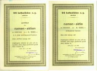 HISTORISCHE WERTPAPIERE. SCHWEIZ. Diverse. SS Kettenläden AG. Namenaktie Fr. 1'000.-, 1932, Zürich. Lot 4 Stück in 2 verschiedenen Ausgaben: 1) Aktie;...