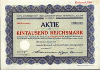 HISTORISCHE WERTPAPIERE. DEUTSCHLAND. Zeppelin-Wasserstoff- und Sauerstoff-Werke AG. Aktie 1000 Reichsmark, 1928, Berlin. Im Jahr 1910 liess Graf Ferd...