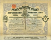HISTORISCHE WERTPAPIERE. FRANKREICH. Paris Gigantic Wheel and Varieties Company, Limited. 5 Shares £1 each, nicht entzifferbar, aber 1898, London. Tex...