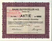 HISTORISCHE WERTPAPIERE. SCHWEIZ. Banken, Finanz und Versicherungen. Bank Guyerzeller AG. Aktie Fr. 500.-, 1930, Zürich. Die Guyerzeller Bank wurde 18...