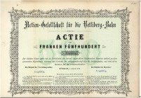 HISTORISCHE WERTPAPIERE. SCHWEIZ. Eisenbahnen / Bergbahnen / Trams etc. Actien-Gesellschaft für die Uetliberg-Bahn. Aktie Fr. 500.-, 1874, Zürich. Bla...