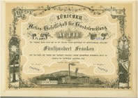 HISTORISCHE WERTPAPIERE. SCHWEIZ. Industrie / Energie. Züricher Actien-Gesellschaft für Gasbeleuchtung. Aktie Fr. 500.-, 1867, Zürich. Braun. Blankett...