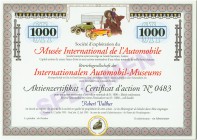 HISTORISCHE WERTPAPIERE. SCHWEIZ. Transport (Automobil / Aviatik / Schifffahrt etc.). Musée International de l'Automobile. Namenaktie Fr. 1'000.-, 199...