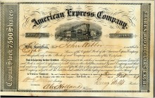 HISTORISCHE WERTPAPIERE. USA. American Express Company. Share Certificate $100 each, 1857, New York. Die AmExCo ist die älteste heute noch existierend...