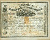 HISTORISCHE WERTPAPIERE. USA. American Merchants Union Express Co. Share Certificate $100 each, 186(9), New York. Abbildung Bahnhof mit Vierspänner de...