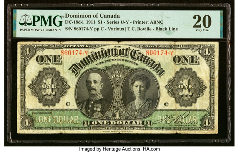 Canada Dominion of Canada $1 3.1.1911 DC-18d-i PMG Very Fine 20. HID09801242017 ...