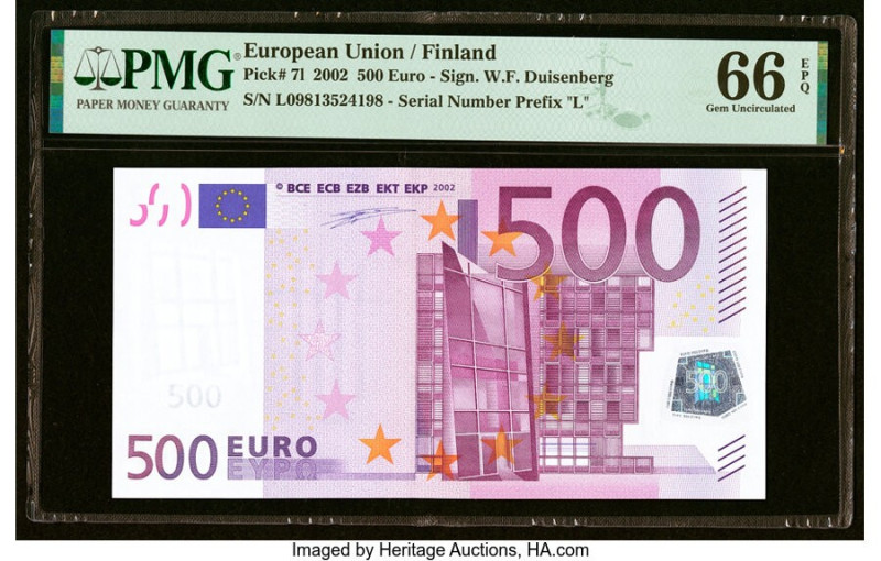 European Union Central Bank, Finland 500 Euro 2002 Pick 7l PMG Gem Uncirculated ...