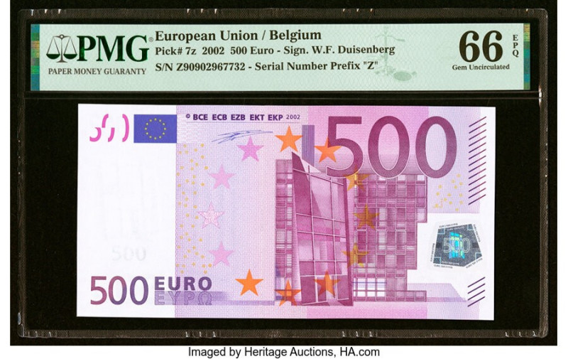 European Union Central Bank, Belgium 500 Euro 2002 Pick 7z PMG Gem Uncirculated ...