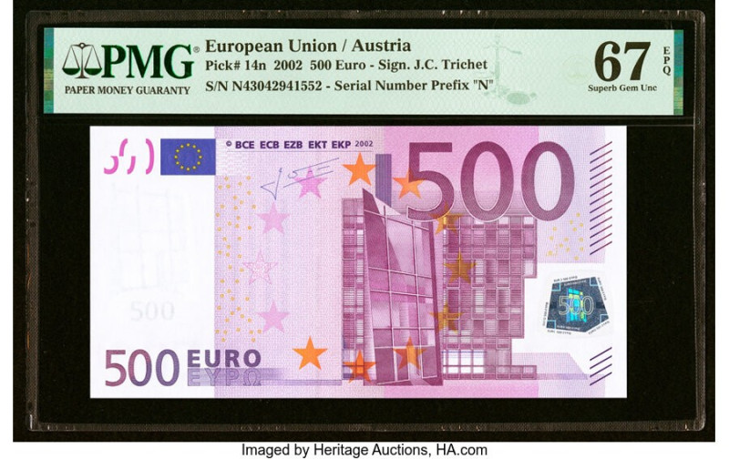 European Union Central Bank, Austria 500 Euro 2002 Pick 14n PMG Superb Gem Unc 6...