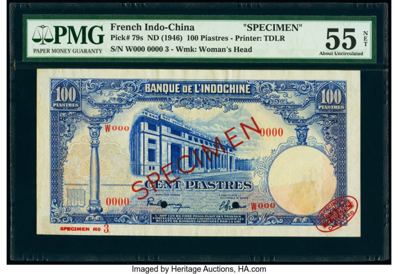 French Indochina Banque de l'Indo-Chine 100 Piastres ND (1946) Pick 79s Specimen...