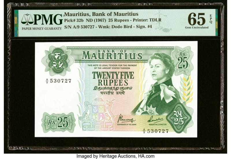 Mauritius Bank of Mauritius 25 Rupees ND (1967) Pick 32b PMG Gem Uncirculated 65...