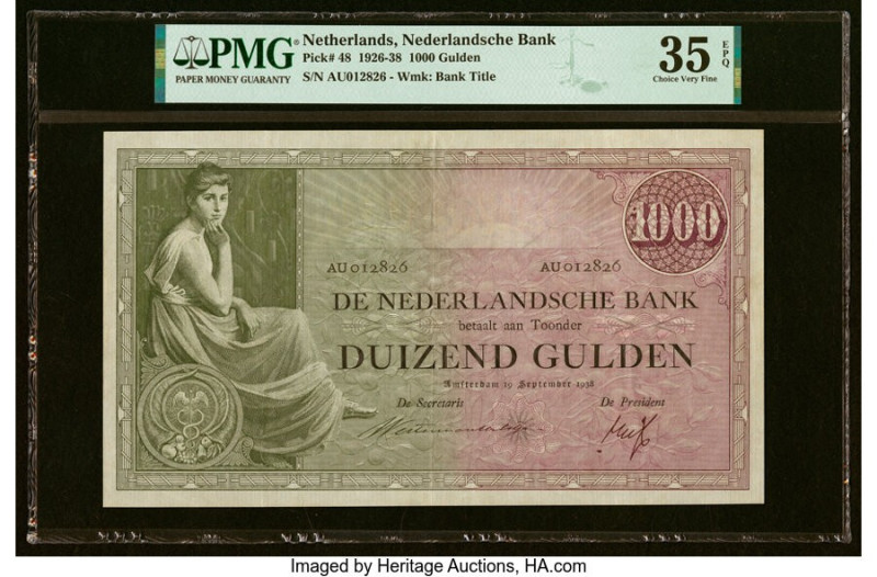 Netherlands Netherlands Bank 1000 Gulden 19.9.1938 Pick 48 PMG Choice Very Fine ...