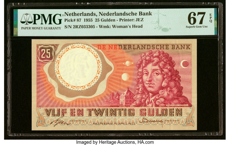 Netherlands Netherlands Bank 25 Gulden 10.4.1955 Pick 87 PMG Superb Gem Unc 67 E...