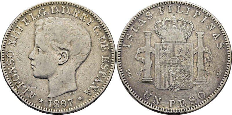 ALFONSO XIII. 1 peso. 1897. SGV. Para las Islas Filipinas. Cy17664. BC+/BC