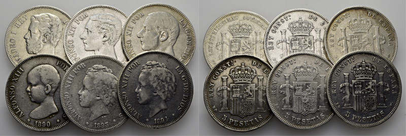 CENTENARIO. 5 pesetas. 1871*74, 1878*78, 1885*85, 1890, 1893 y 1894. Alguna estr...