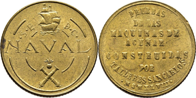 ESTADO ESPAÑOL. 1 peseta. 1948. Prueba de cospel acuñada por La Naval S E De C. ...