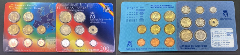 JUAN CARLOS I. Blísters sets Últimas pesetas y euro 2001. Cy18137 y 18464. Lote ...