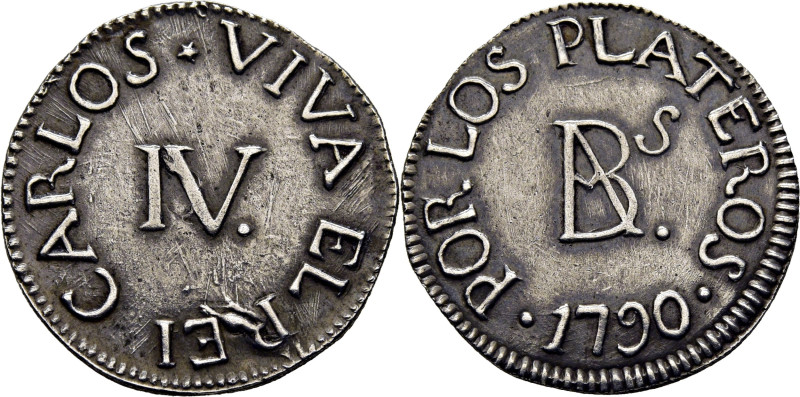 CARLOS IV. Proclamación de los plateros de Buenos Aires. 1790. Plata acuñada. Ca...