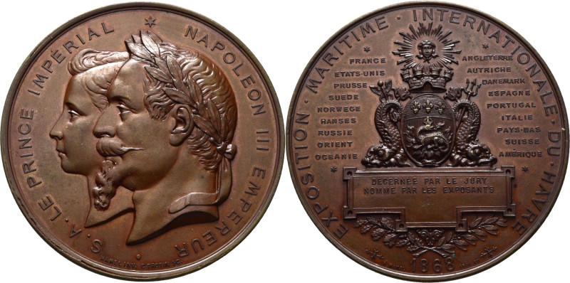 FRANCIA. Napoleón III y el Príncipe Imperial. 1868. Bronce acuñado. Napoleón III...