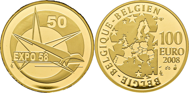 BÉLGICA. 100 euro. 2008. 50 aniversario de la Expo Universal de Bruselas de 1958...