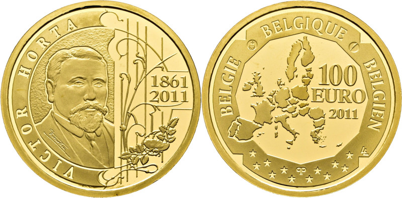 BÉLGICA. 100 euro. 2011. 150 aniversario del nacimiento de Victor Horta. Con su ...