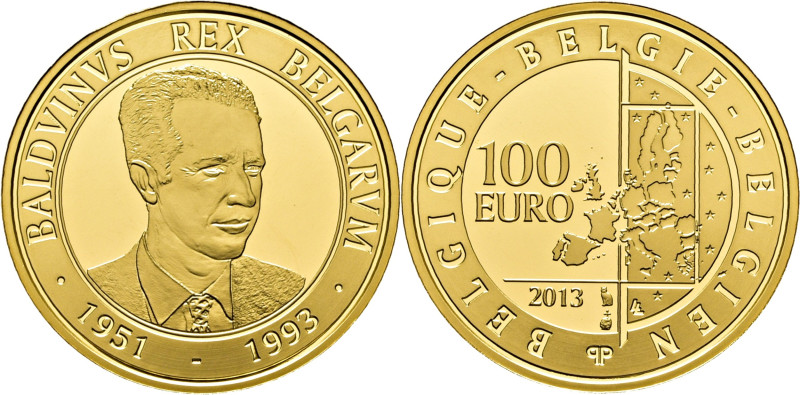 BÉLGICA. 100 euro. 2013. 20 aniversario del fallecimiento del rey Balduino. Con ...