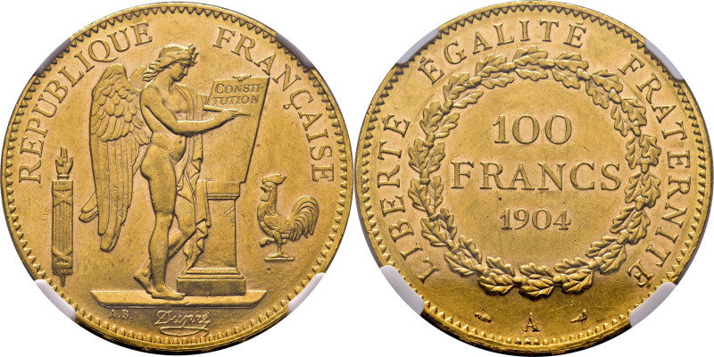 FRANCIA. III República francesa. 100 francos. 1904 A. F57.1. Algunas marquitas d...