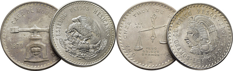 MÉXICO. 5 pesos y 1 onza troy. Cuauhtemoc y volante de acuñación. 1947 y 1979. K...