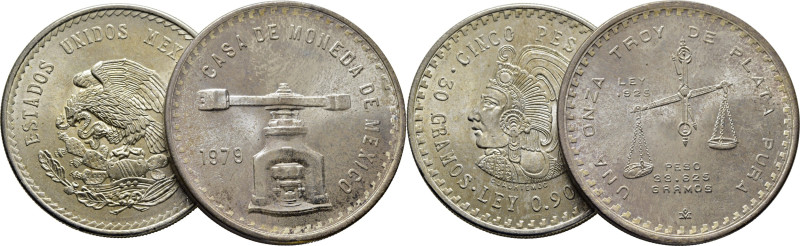 MÉXICO. 5 pesos y 1 onza troy. Cuauhtemoc y volante de acuñación. 1948 y 1979. K...