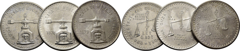 MÉXICO. 1 onza troy. Volante de acuñación. 1949, 1978 y 1979. K49a (40$) y 49b (...