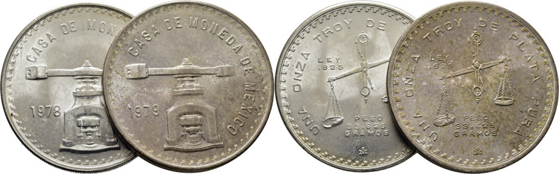 MÉXICO. 1 onza troy (2). Volante de acuñación. 1978 y 1979. K49b (2x38=76$). Ínf...