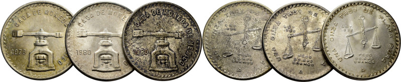 MÉXICO. Onza troy. 1980. Balanza. K49b.5 (37$x3). Leves marquitas. Ligerísima ox...