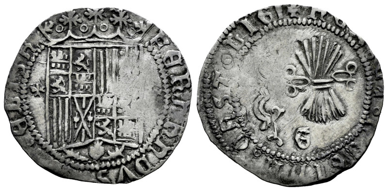 Catholic Kings (1474-1504). 1 real. Granada. (Cal-365). Ag. 3,37 g. Shield flank...