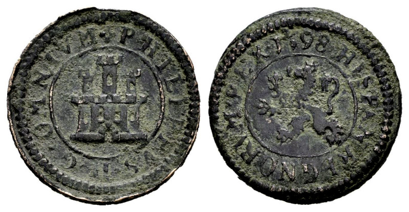 Philip II (1556-1598). 1 maravedi. 1598. (Cal-84). Ae. 1,89 g. Without mintmark ...