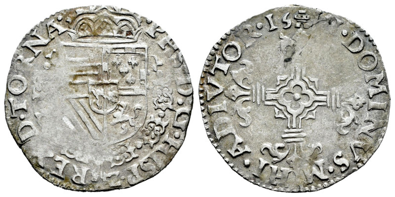 Philip II (1556-1598). 1/20 de escudo felipe. 1591. Tournai. (Tauler-855). (Vanh...