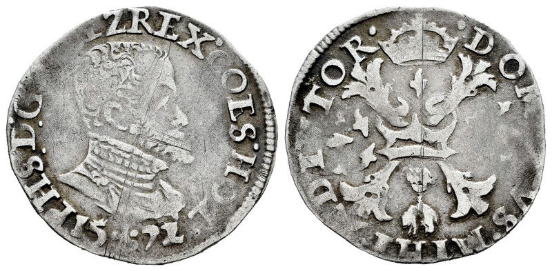 Philip II (1556-1598). 1/10 escudo Felipe. 1572. Bruges. (Tauler-891). (Vti-833)...