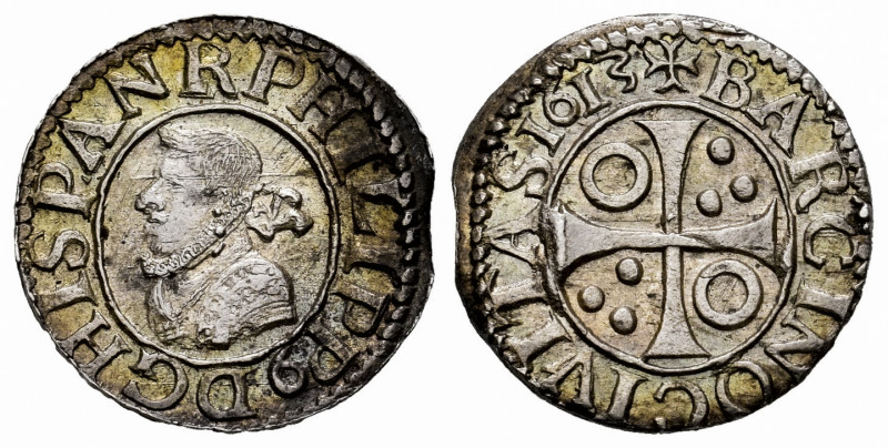 Philip III (1598-1621). 1/2 croat. 1613. Barcelona. (Cal-378). Ag. 1,63 g. Scarc...