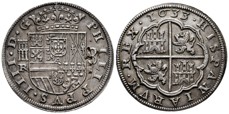 Philip IV (1621-1665). 8 reales. 1633. Segovia. R. (Cal-1603). Ag. 26,66 g. 8 to...