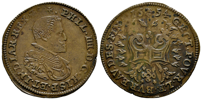 Philip IV (1621-1665). Jeton. 1654. Brussels. (Dugn-4060). Ae. 6,16 g. Treasury ...